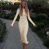 Vestido Largo Sexy de Color en Contraste para Mujer, Nuevo Europeo y Americano 2025, Falda con Volantes, Tejido de Punto, Espalda Descubierta, Manga Acampanada