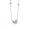 Colar de prata pura S925 Silverbe, colar de borboleta coração de gelo para mulheres, zircônia azul marinho, luxo leve, versátil, nicho, estiloso e doce
