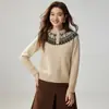 Suéter de cachemira con cuello medio abierto Fair Isle para mujer, tejido jacquard, nuevo estilo otoño e invierno, suéter casual retro, top rejuvenecedor