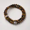 Pulsera Doble Círculo de Plata Tibetana con Piedra Ojo de Tigre de Obsidiana Natural Nuevo Estilo Chino Pulsera de Obsidiana para Girar la Fortuna Venta al por Mayor