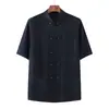 Conjunto de Roupas para Homens de Meia-Idade e Idosos, Traje Tang, Hanfu Masculino de Seda Gelada de Manga Curta, Roupa de Verão para o Pai, Roupa de Estilo Chinês para o Avô, Roupa para Idosos