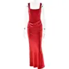 Moda Transfronteriza Europea y Americana Sexy Sin Espalda Sin Mangas de Tirantes Color Sólido Ajustado Corsé de Varillas Vestido Plisado que se Ajusta a la Cadera