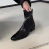 Botines bajos Chuyuji de estilo francés con punta cuadrada y tacón bajo, de tacón grueso europeo y americano, con cremallera trasera, botines cortos versátiles de moda para otoño