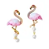 Estilo Europeo y Americano Incrustaciones de Circonio Esmalte Blanco Rosa Flamenco Perla Colgante Pendientes Collar Conjunto de Joyería Único para Mujer