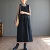 Vestido Midi Nuevo de Algodón de Pana para Primavera y Otoño para Mujer, Vintage Artístico de Talla Grande con Bolsillo y Sin Mangas Voret