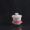 Conjunto de três peças de xícaras de chá esmaltadas em cor degradê para uso doméstico, conjunto de chá Kung Fu, tigela de chá, peça única, acessório de cerimônia do chá de luxo leve