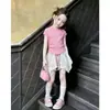 Camiseta para Niñas 2026 Nuevo Verano Delgado Estilo Dopamina Pantalones Falda Infantiles Moda Conjunto de Dos Piezas