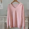 Camiseta de punto de lana de cachemir para mujer en otoño e invierno, pelo largo cepillado, suave, cerosa, cálida, versátil, cuello en V/cuello redondo, suéter de colores