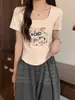 Camiseta de Manga Corta de Algodón Puro de Gama Alta para Mujer, Nuevo Estilo de Verano, Ceñida a la Cintura, Adelgazante, Top Corto de Hueso de Pescado, Estilo Trendy Ins