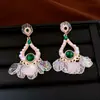 Aretes de Aguja Plateada con Diamantes y Perlas, Diseño de Borla Hueca, Estilo Vacaciones en la Costa, Aretes de Botón Delicados, Aretes de Gama Alta de Nicho
