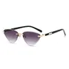 Gafas de Sol de Moda Cat-Eye Metal Triángulo Borde Cortado Sin Montura Transfronterizas Europeas y Americanas Personalizadas Protección Solar Casual Gafas de Sol de Gama Alta