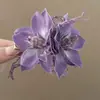 Presilha de Cabelo Flor Roxa Doce com Franjas e Flor de Cordyceps para Mulheres, Presilha Estilosa para Franja para Fotos na Praia, Acessório de Cabelo Versátil de Nicho para Mulheres