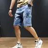 Macacão Masculino de Verão Calça de Cinco Pontos Shorts Jeans Moda Masculina Solto Tamanho Grande Vários Bolsos Calça de Comprimento Médio Casual Calça de Cinco Pontos