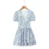 2026 Nuevo Vestido de Vacaciones Estilo Europeo y Americano Retro Francés Floral Cuello en V Ajustado Mangas Abullonadas