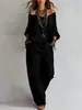 Conjunto de Verão Casual Soltinho de Linho com Mangas Três Quartos + Calça Wide Leg - Site Independente Europeu e Americano Cross-Border Amazon