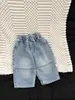 Jeans xadrez com bainha enrolada estilo coreano para crianças para primavera e outono, calças casuais vintage com cintura elástica desgastada para meninos e meninas