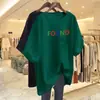 Camiseta de Manga Corta para Mujer de Mediana Edad y Mayores, Comercio Exterior Transfronterizo, Corte Holgado, Tallas Grandes, Adelgazante, Cubre Vientre, Top Estampado de Media Manga