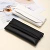Estuche para gafas, venta al por mayor, de cuero negro, con hebilla de PVC y cierre de velcro, funda blanda para gafas de sol, funda para gafas de sol, bolsa para gafas.