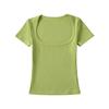 Camiseta de Manga Corta con Cuello Cuadrado Grande Escotado Estilo Europeo y Americano para Mujer Verano Spice Girls Ajustada Camisa Base Top Corto Sexy de Moda
