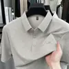 Camisa Polo Masculina de Seda Gelada de Manga Curta Transfronteiriça Camiseta Masculina Verão Novo Estilo Casual de Negócios para Meia-Idade Camiseta com Estampa de Lapela Camiseta Masculina de Manga Curta