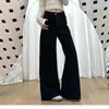 Nuevos pantalones de pierna ancha versátiles de cintura alta para mujer de otoño e invierno, adelgazantes y que alargan las piernas, estilo americano, jeans negros holgados para figuras petite
