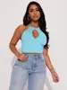 Amazon Comercio Exterior Venta Caliente Sexy Escote Redondo Delantero con Corte Top Chaleco Pequeño para Mujer Ropa Exterior Color Sólido Sin Mangas