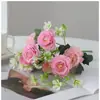 Buquê de Tecido de Seda Retrô Buquê Simulado de Rosa Decoração de Flor Artificial Flor Simulada para Sala de Estar Mesa de Jantar Hibisco Rosa Transfronteiriço