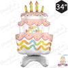 Pastel de tres capas con base de vela, de pie, para fiesta de cumpleaños infantil, decoración de fiesta, diseño de fondo, película de aluminio, globo, tapa dura