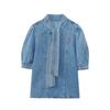 Zatrax-24 Otoño Nueva Llegada Camisa de Mezclilla con Lazo Vestido Capa de Mezclilla para Mujer Traje de Mezclilla Chic