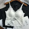 Camisola de encaje francés sin espalda y con escote en V, top sin mangas cómodo para mujeres con poco busto, fruncido que previene la exposición, transpirable, de longitud media, fino