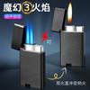 Longda 289 Creative Three-fire Langsheng Lighter Inflável Duplo Direto Chama Azul Mudança Brilhante Máquina de Fogo Personalidade Gravação log