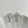 Pendientes de Borla Plateados con Forma de Flor y Circonita Morada para Mujer, Lujo Ligero, Gama Alta, Pendientes Etéreos, Estilo Minimalista