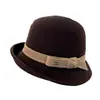 Sombrero de Pescador de Lana con Lazo Estilo Hepburn Francés para Mujer, Sombrero Cubo Elegante Vintage para Otoño e Invierno, Sombrero Fedora Versátil con Ala Enrollada