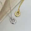 Collar Minimalista Coreano de Plata de Ley S925 Personalidad Geométrica Colgante Ovalado Liso Moda Femenina Ins Nicho