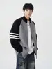 Novo Cardigan de Tricô Versátil e Pesado para Homens e Mulheres, Caimento Solto com Color-Blocking e Gola Alta com Zíper, Jaqueta Suéter para Outono e Inverno