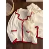 Pijama de Encaje de Color Contrastante Estilo Perezoso para Mujer Primavera 2026 Nuevo Algodón Gasa Casual Mangas Largas Pantalones Largos Conjunto de Ropa para el Hogar Primavera