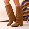 Botas Altas de Punta Afilada de Gran Tamaño para Comercio Exterior Estilo Europeo y Americano Otoño e Invierno 2025 Botas de Moda con Tacón Grueso Fruncidas de Manga