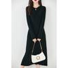 Vestido de gola redonda para outono e inverno, suéter de lã pura, feminino, grosso, comprimento médio, acima do joelho, vestido longo, slim fit, malha slim, vestido rabo de peixe