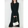 Suéter de Lã Pura Outono e Inverno Feminino Emagrecedor Malha Saia Cauda de Peixe Vestido Espesso Gola Redonda Comprimento Médio Acima do Joelho Saia Longa