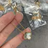 Collar de Joyería de Trébol de Cuatro Hojas de Ágata Roja Versión de Alta Gama V-Gold Chapado en Oro de 18K Cadena Exquisita para Clavícula para Mujeres, Estilo de Nicho de Lujo Ligero