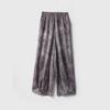 Pantalones Casuales Sueltos de Satén de Seda Pantalones Linterna para Mujer Seda de Morera Cintura Elástica Pantalones Ocho Puntos de Pierna Ancha Mostrando Longitud de Pierna Verano