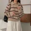 Corea del Sur chic2024 Nuevo Otoño e Invierno Estilo Occidental Vintage Cuello Polo Rayas de Color Contrastante Suéter de Manga Larga para Mujer