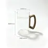 Taza de media luna con separación de té y agua para uso doméstico, mango de madera, vidrio de borosilicato alto, resistente al calor, vaso de vidrio recto engrosado