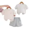 Roupas Infantis para Meninas, Verão 2026 Novo Elegante Manga Curta Xadrez Sorvete Calça de Renda Fofa Conjunto de Duas Peças