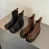 Botas de tornozelo femininas de couro bovino de primeira camada, acabamento polido, novo estilo outono/inverno, couro genuíno, bico redondo, salto médio a grosso, bota única, bota curta