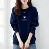 Moletom grosso de algodão estilo coreano com gola redonda e forro de fleece para mulheres, adequado para primavera, outono e inverno, casual, moderno, versátil e adequado para o dia a dia, blusa de manga longa