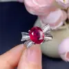 Anillo de plata de ley S925 con rubí birmano nuevo quemado incrustado, anillo de moda con lazo ovalado de 8x10 mm, venta al por mayor
