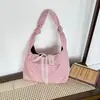 Bolso de Lona Único con Lunares Dulces, Correa de Hombro Anudada y Decoración de Encaje, Bolso de Mujer con un Toque Casual, Bolso de Hombro Diario de Gran Capacidad