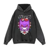 Sudadera con Estampado de Anime Japonés Lavada Vintage Negro Carbón Holgada Hombro Caído Unisex Retro Tendencia Marca Sudadera