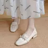 Sapatos de Salto Baixo Wanwan Feng 2026 Outono Novo Estilo Slip-on Pequenos Sapatos de Couro para Combinar com Saias Salto Bloco Solado Macio Não Cansam o Pé Mocassins Femininos